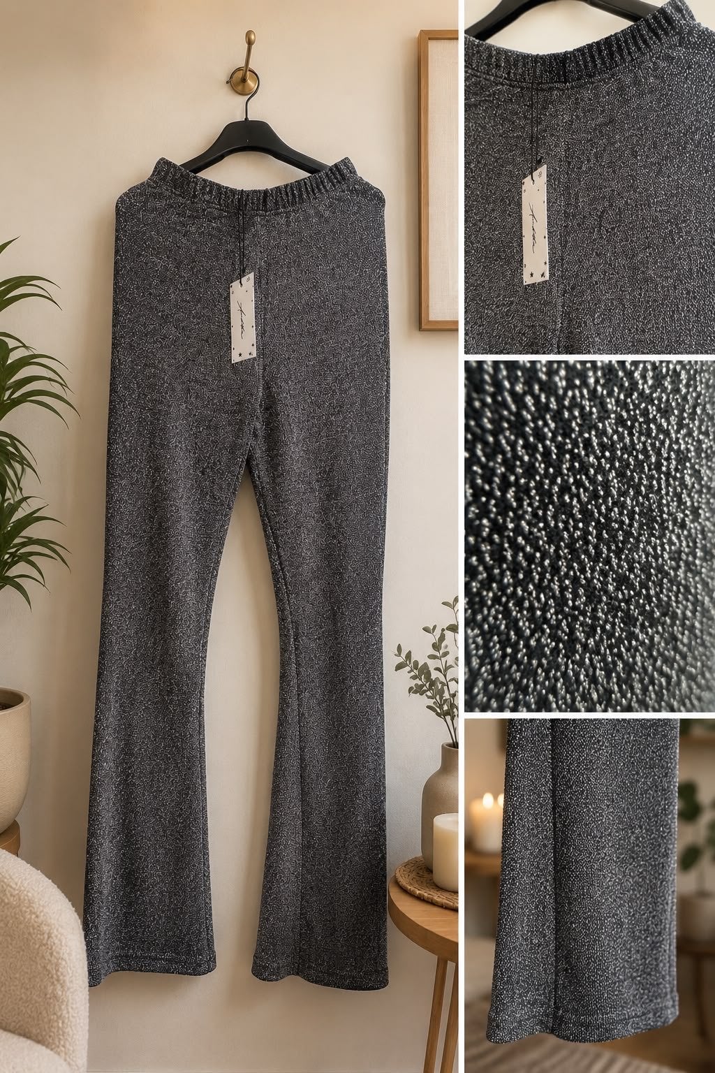Zilveren glitter flared broek, Ophalen, Nieuw, Zilver, Lang