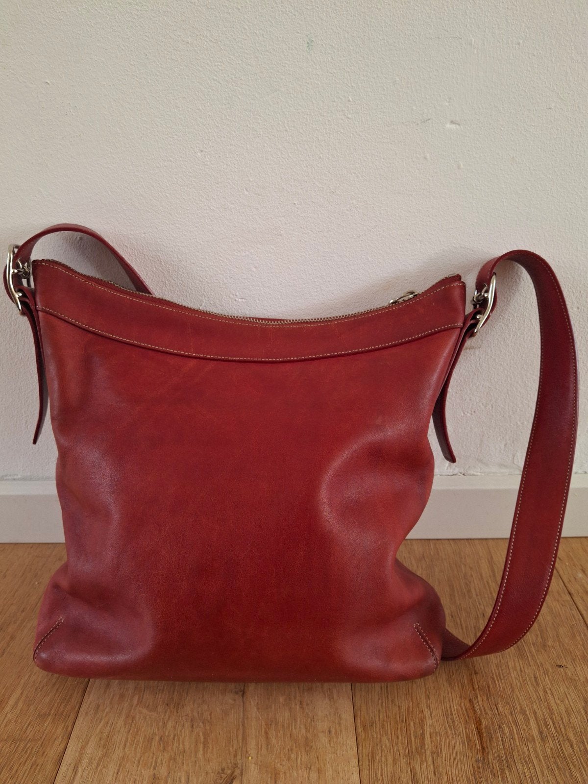 Vintage Coach Schoudertas tas rood leer zgan, Ophalen of Verzenden, Gebruikt, Rood, Schoudertasje