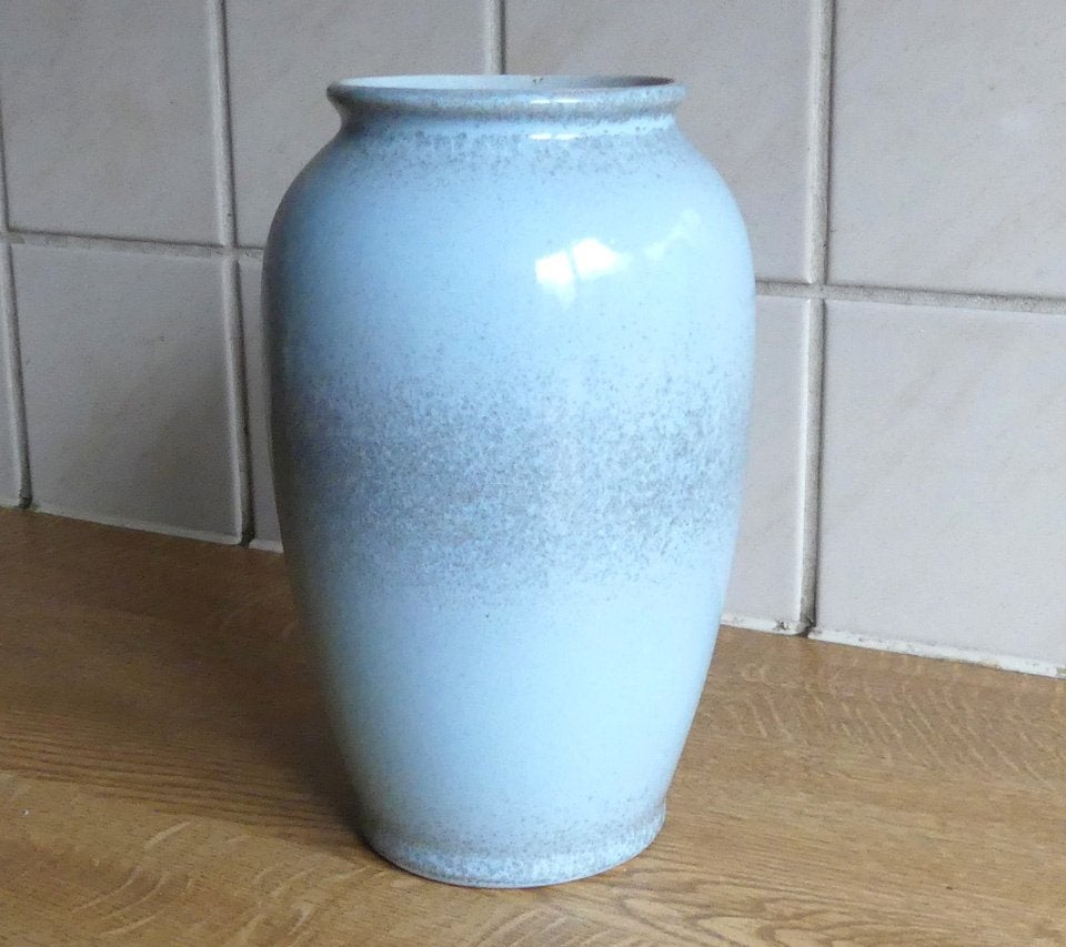 Bay Keramik vaas 650 17 vintage West-Germany blauw spritz, Gebruikt, Blauw, Ophalen of Verzenden, Steen/keramiek