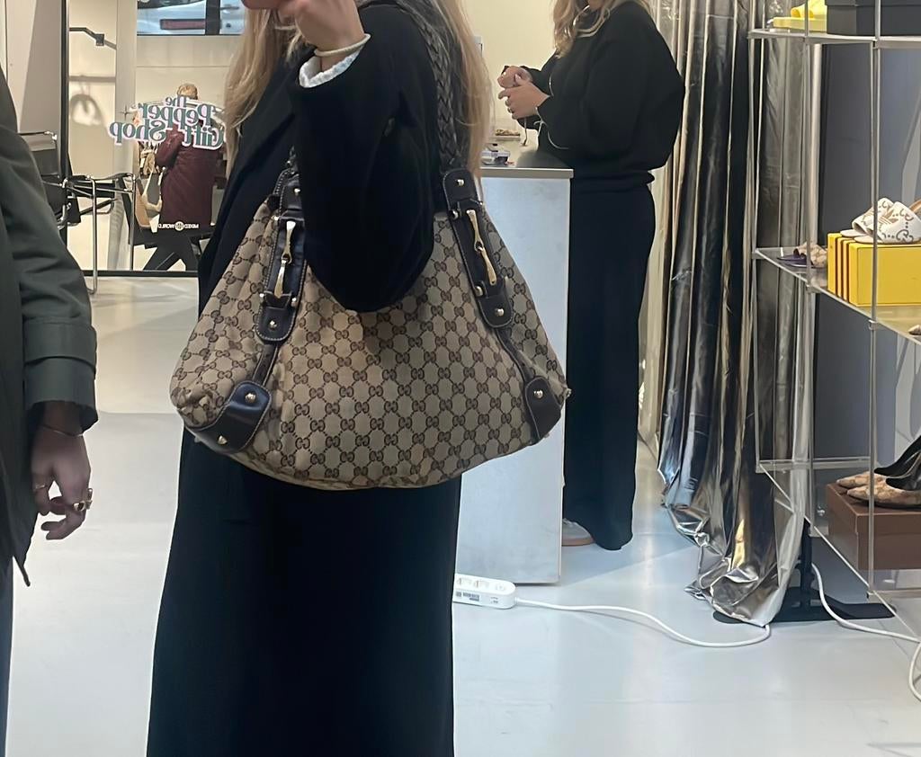 Gucci Pelham canvas schouder tas, Ophalen, Zo goed als nieuw, Bruin, Schoudertasje