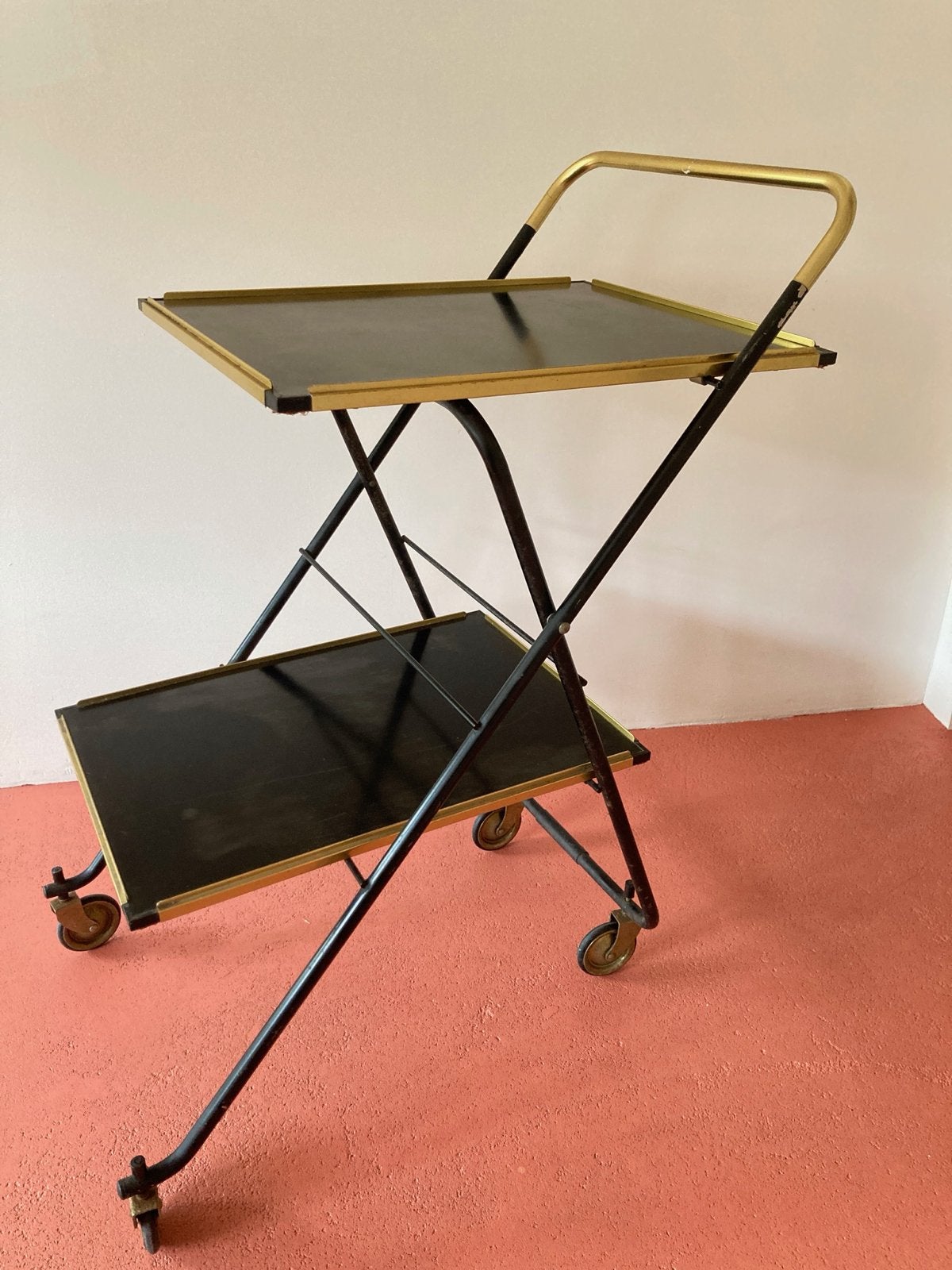 Charmante Franse Inklapbare Trolley Jaren '50 - Messing & Fo, Ophalen