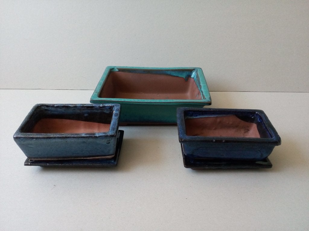 Lot Bonsaischalen, Turquoise/blauw, Gebruikt, Binnen, Ophalen of Verzenden, Aardewerk