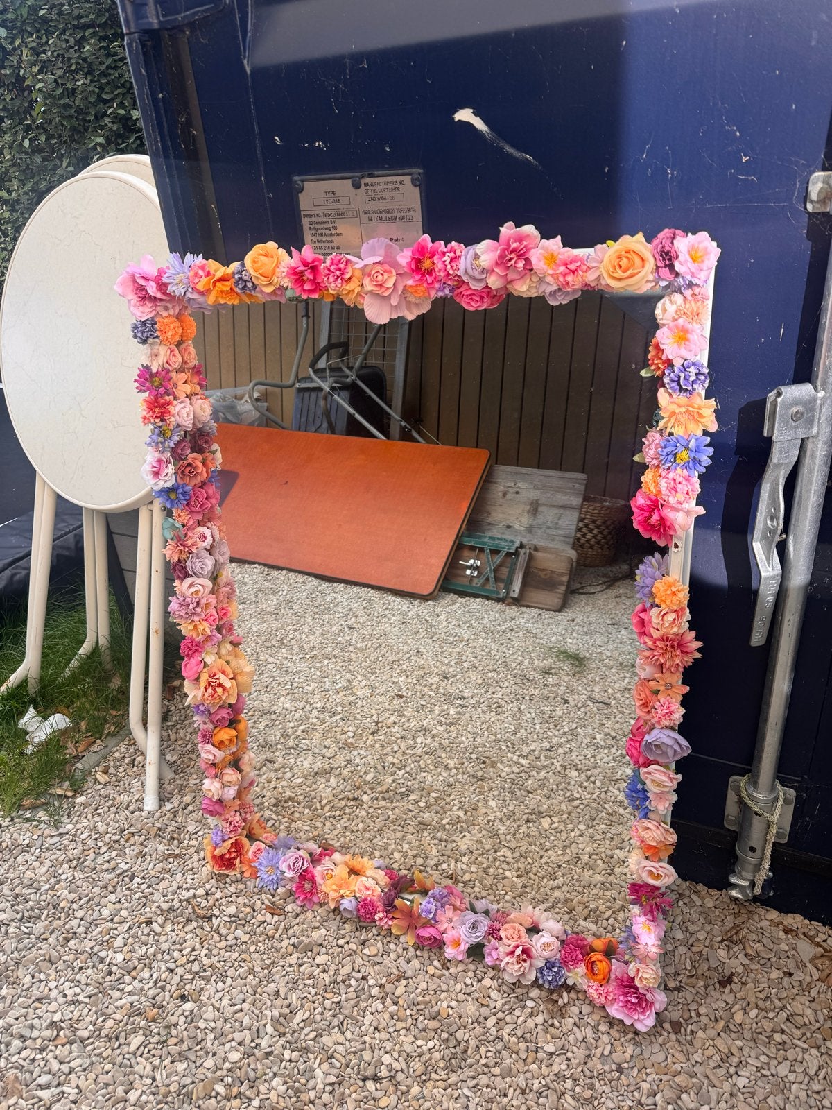 Spiegel met bloemenrand - Perfect voor feestjes!, Ophalen, 100 tot 150 cm, Zo goed als nieuw, 75 tot 100 cm