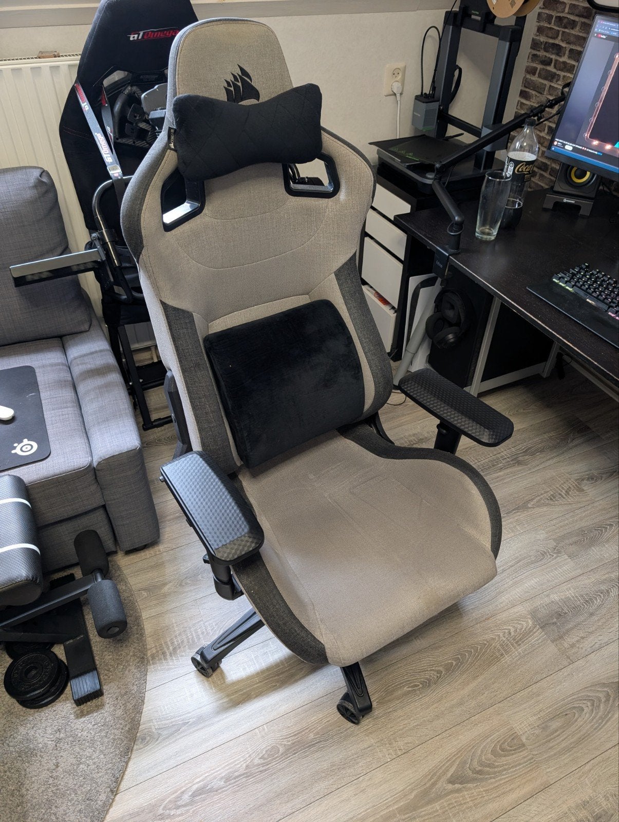 Corsair T3 Bureaustoel, Huis en Inrichting, Bureaustoelen, Ophalen, Gebruikt, Grijs, Gaming bureaustoel