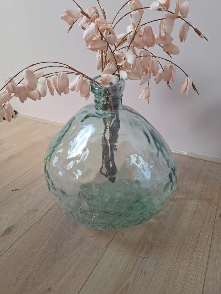 Mooie glazen dikke vaas met reliëf, Ophalen, Overige kleuren, Minder dan 50 cm, Glas