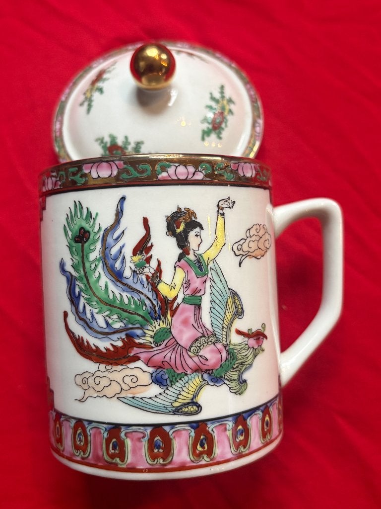 Antiek Chinees Porselein Handbeschilderde Gaiwan 1920, Ophalen of Verzenden