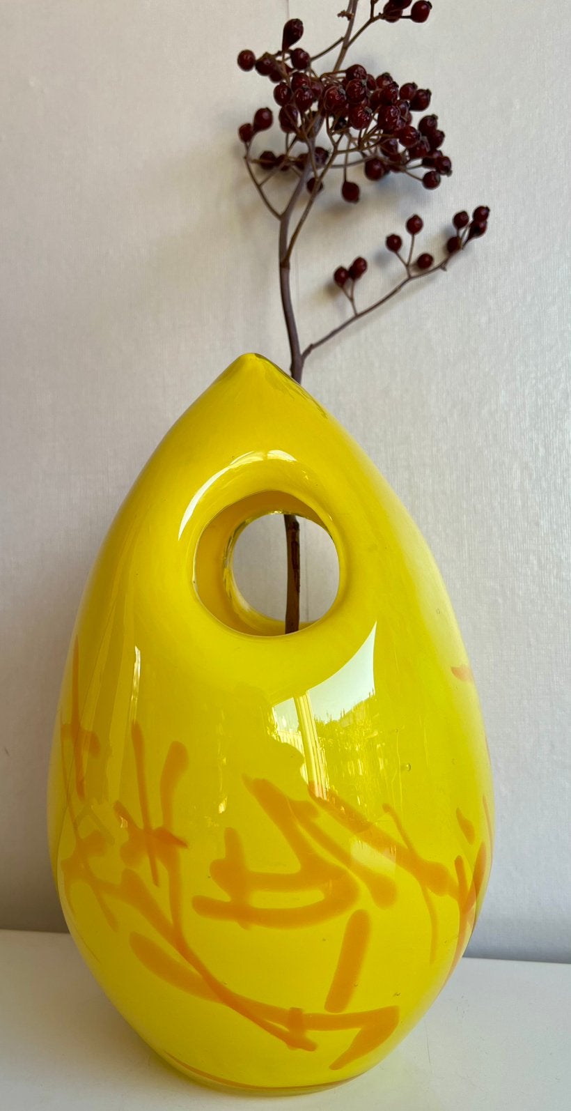 Murano Italy Ei-Vormig Vaas Felgeel Oranje Swirls 26 cm, Ophalen of Verzenden, Zo goed als nieuw, Glas