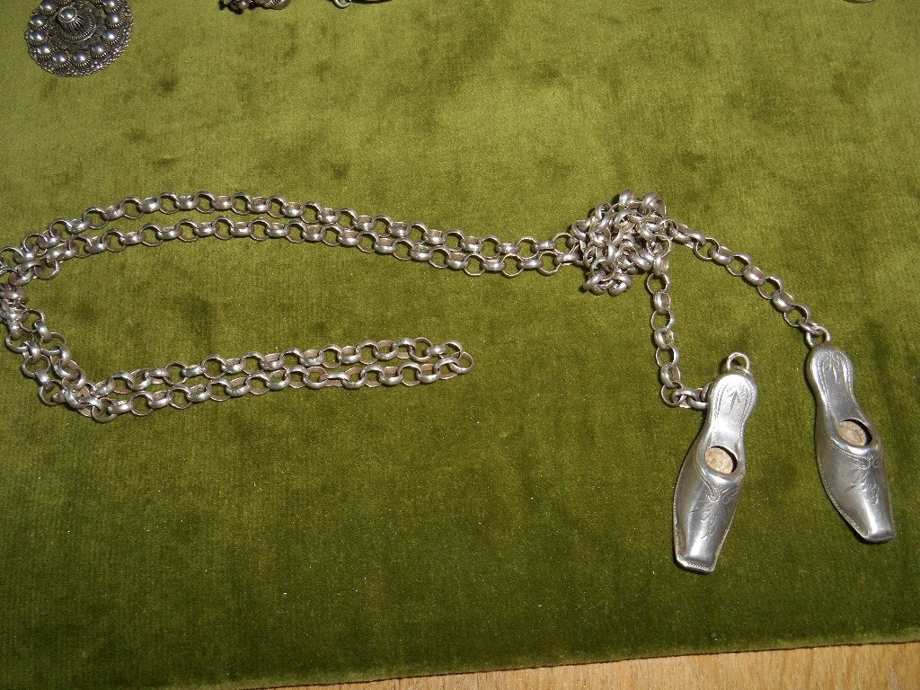 zilveren antieke jasseron ketting met klompen, Ophalen of Verzenden, Zilver, Ketting