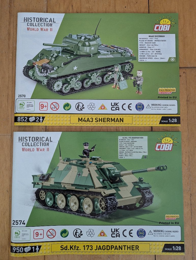 COBI M4A3 Sherman (2570) en Jagdpanther (2574), Ophalen of Verzenden, Zo goed als nieuw, Overige merken