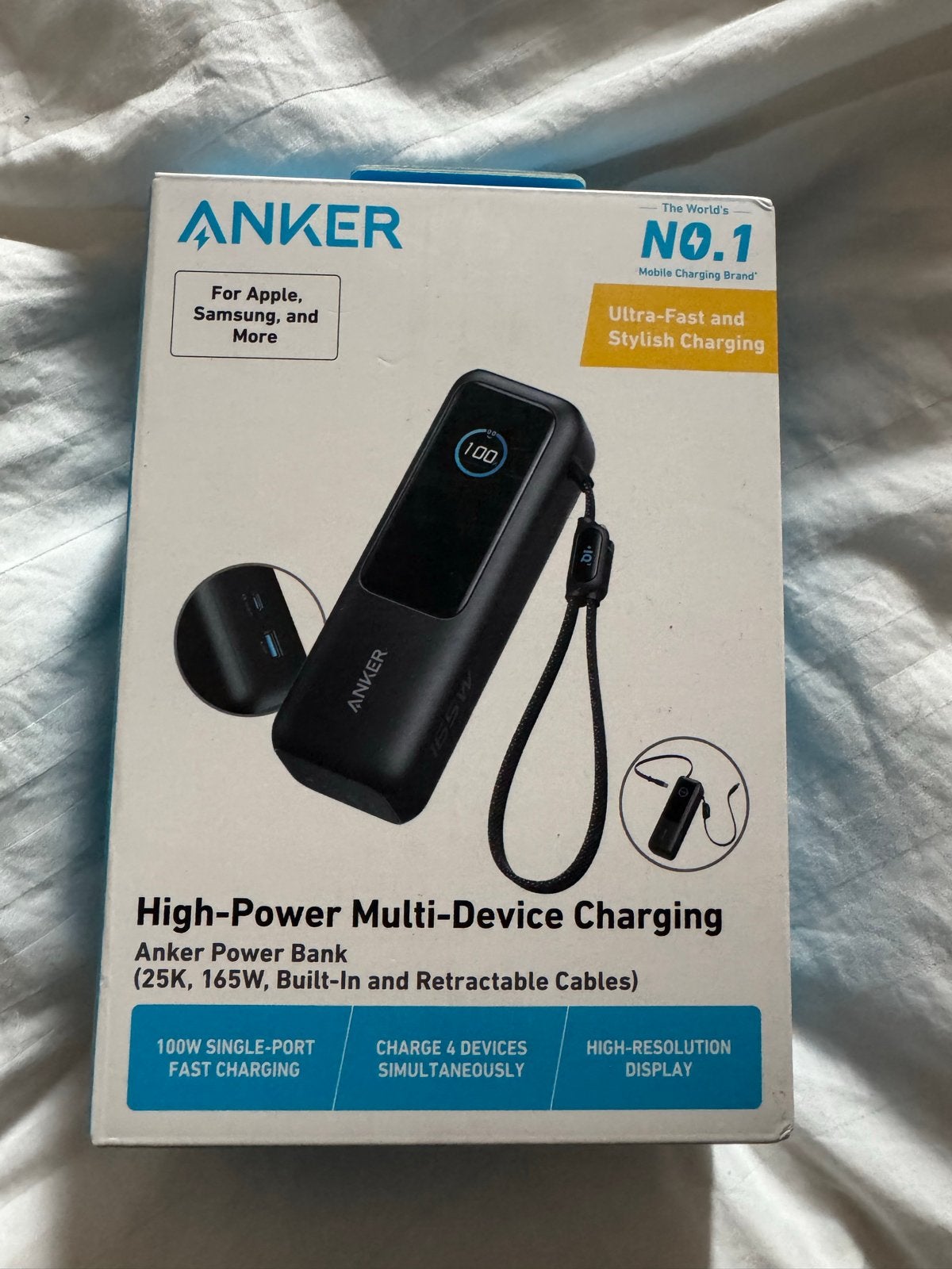 Anker Powerbank 25.000mAh 165W met ingebouwde USB-C Kabel, Verzenden, Nieuw
