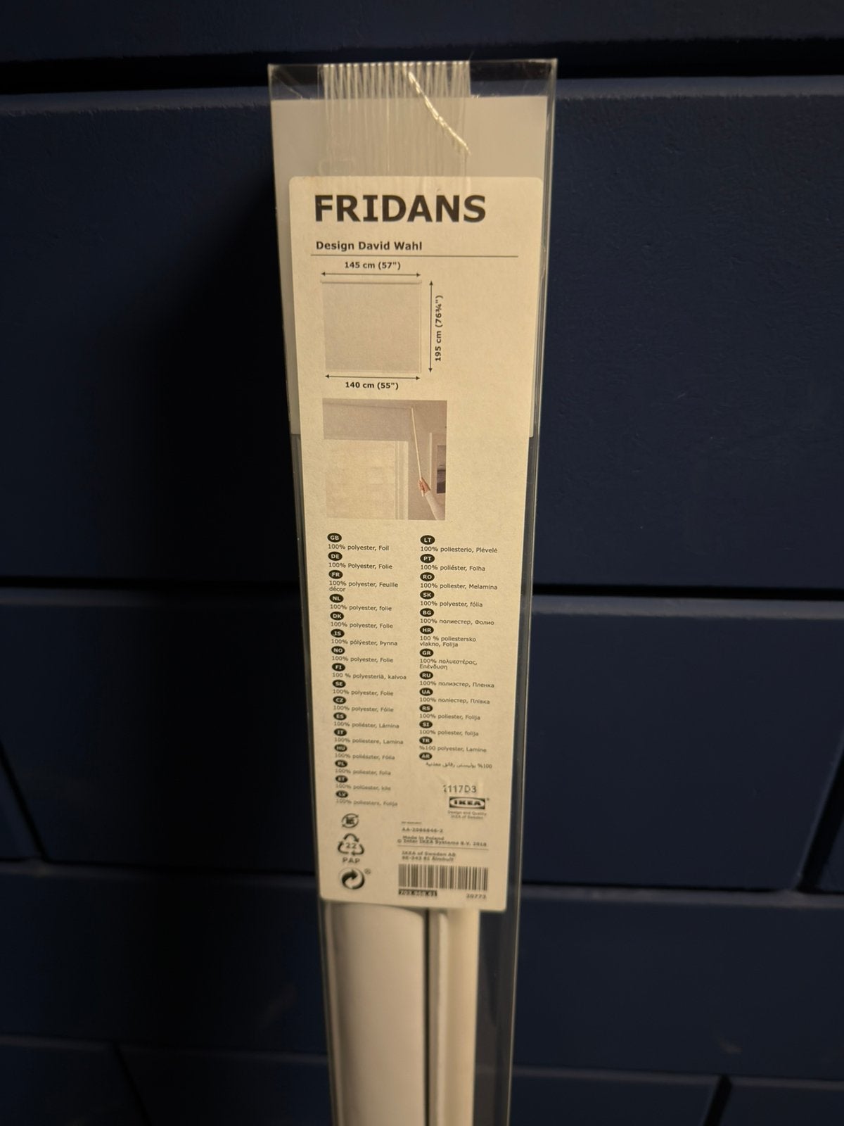New ikea FRIDANS Verduisterend rolgordijn, wit, 140x195 cm, Ophalen, 100 tot 150 cm, Wit, Nieuw