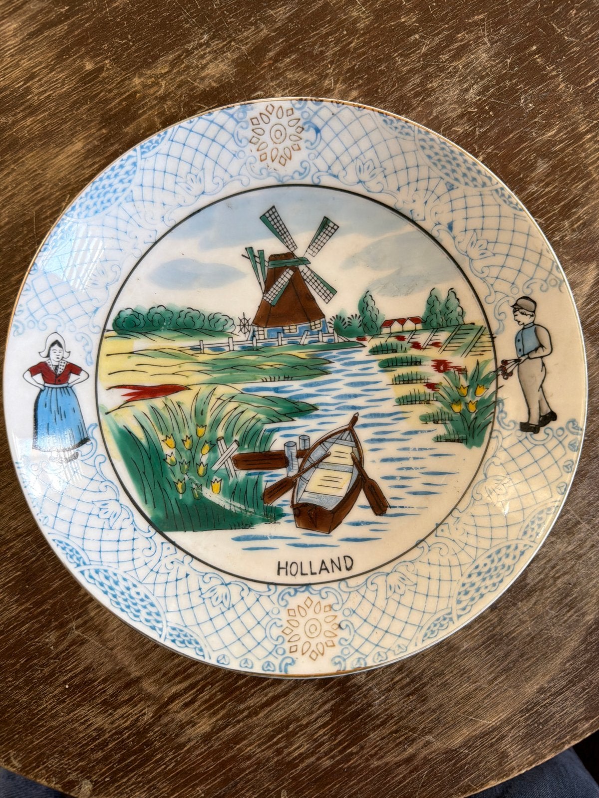 Vintage Holland Souvenir Bord met Molen en Figuren, Ophalen