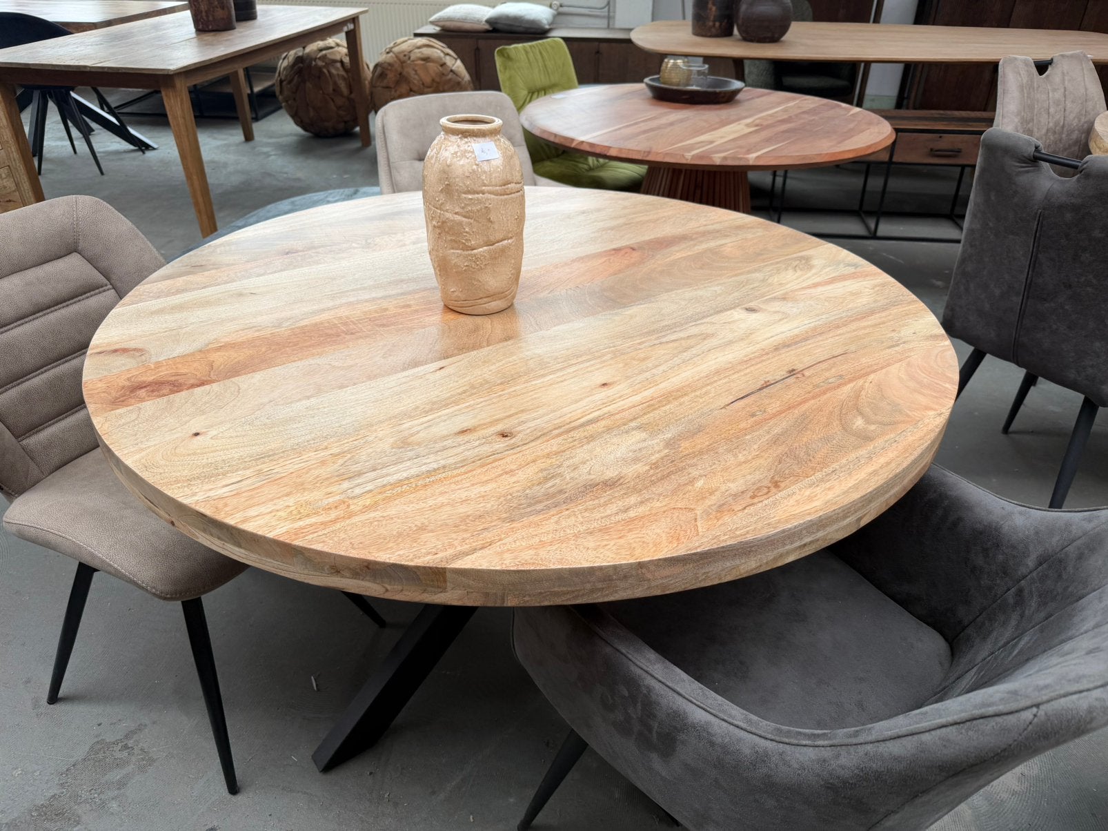 Magazijn leegverkoop ronde eettafel mangohout matrix zwart, Hout, Nieuw, Ophalen of Verzenden, Info@wkhome.nl