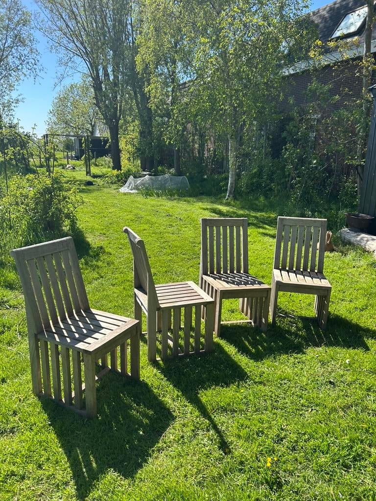 4 Teak houten tuinstoelen, Tuin en Terras, Tuinstoelen, Gebruikt, Hout, Ophalen