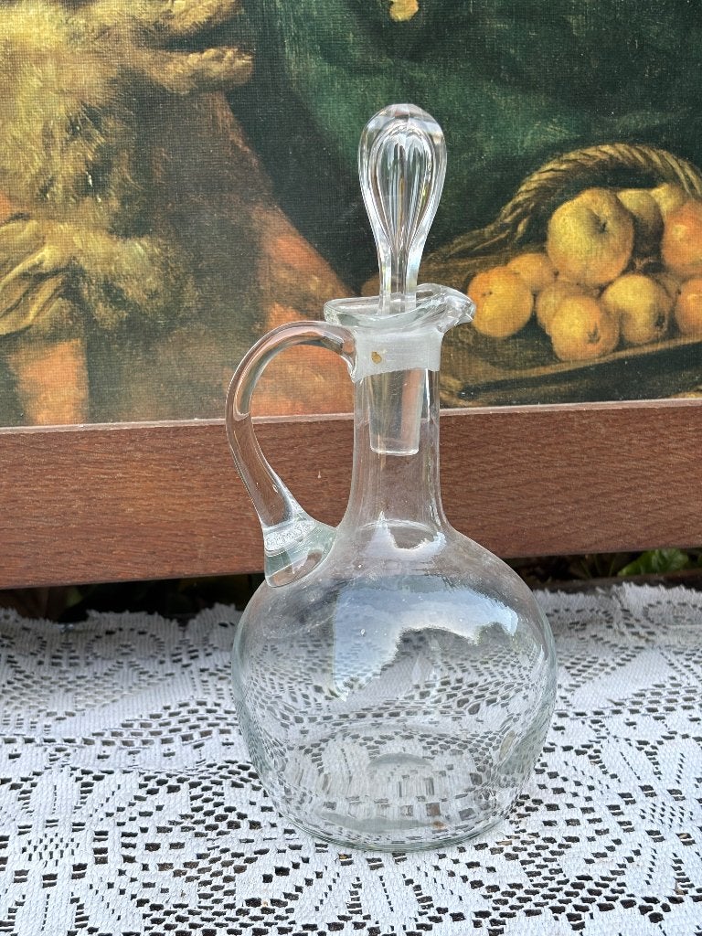 Vintage glazen olie karaf met dop, Ophalen of Verzenden