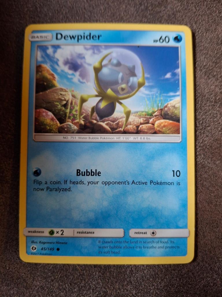 Pokémon Kaart: Dewpider (45/149) - Zon & Maan, Ophalen of Verzenden, Zo goed als nieuw, Losse kaart