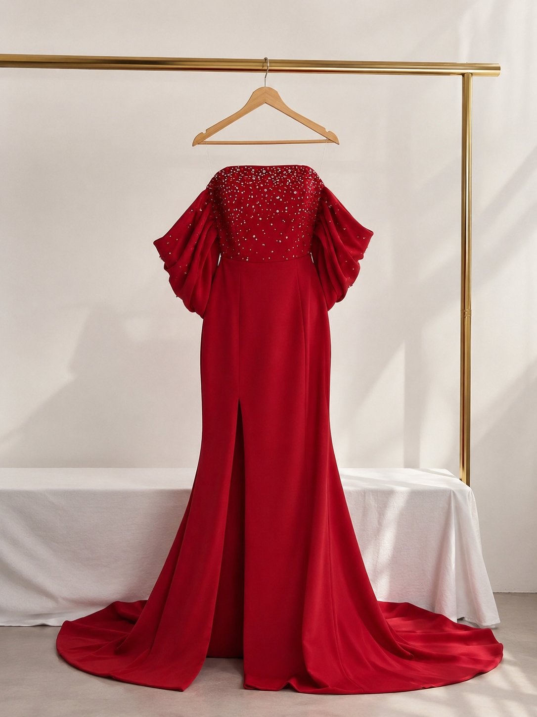 Luxe rode avondjurk met steentjes-maat 38-40, Kleding | Dames, Gelegenheidskleding, Galajurk, Zo goed als nieuw, Rood, Ophalen