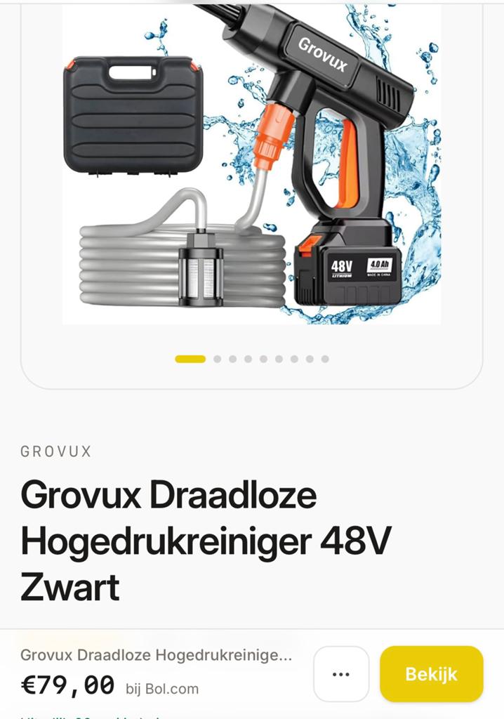 Grovux Draadloze Hogedrukreiniger 48V - Compact & Krachtig, Ophalen of Verzenden, Nieuw, Accu