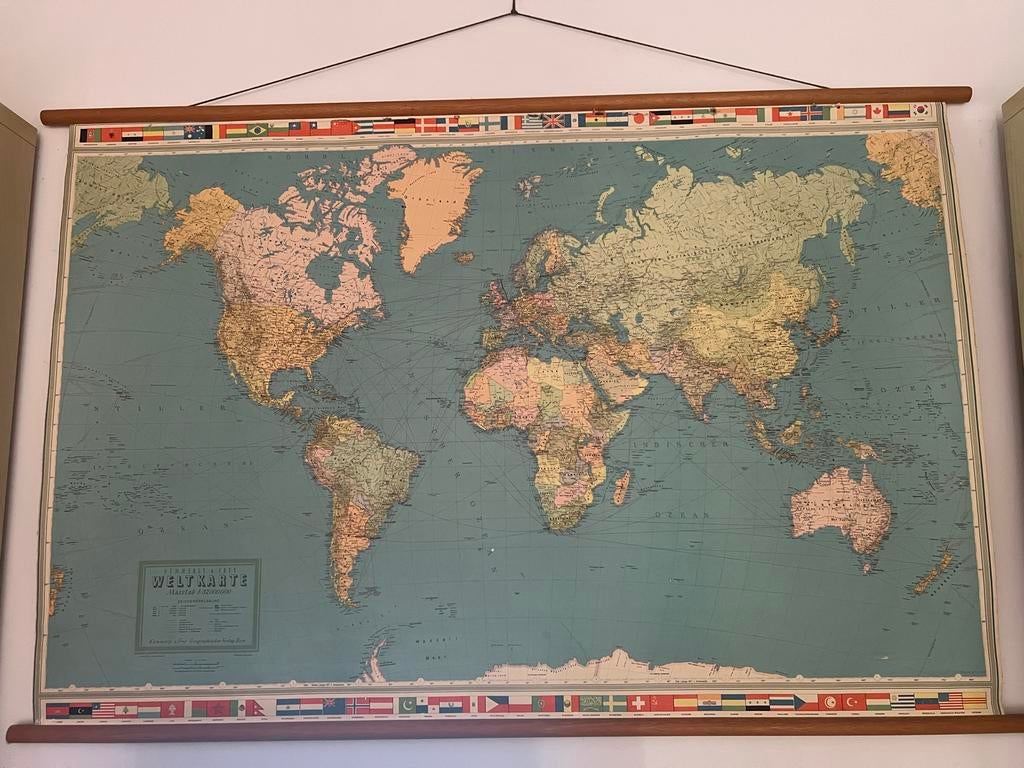 Vintage Kummerly & Frey Wereldkaart (Duits), Antiek en Kunst, Ophalen, Aardrijkskunde