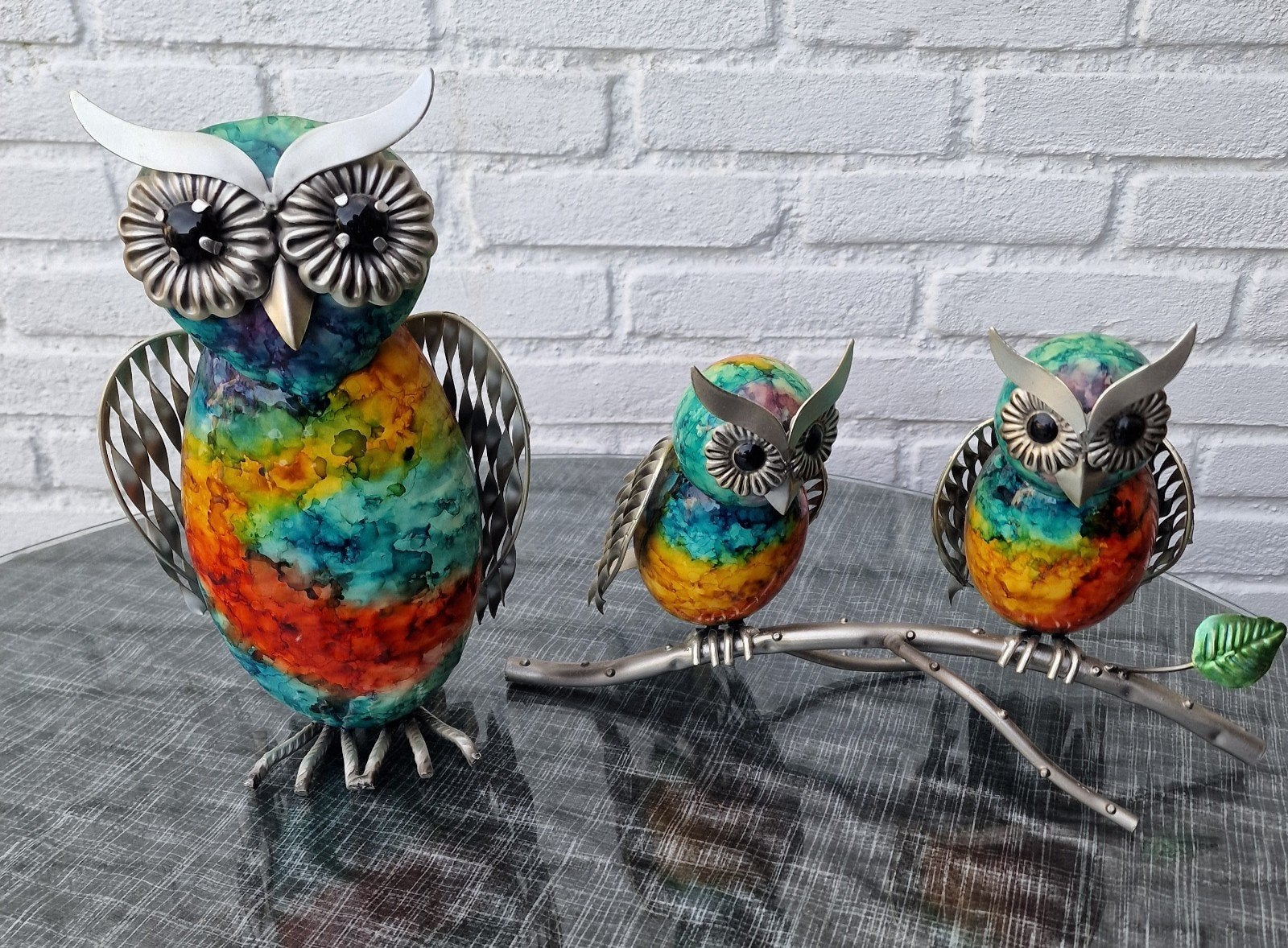 Uilenfamilie Decoratie - Kleurrijk Metaal, Ophalen, Meerkleurig, Zo goed als nieuw, Metaal