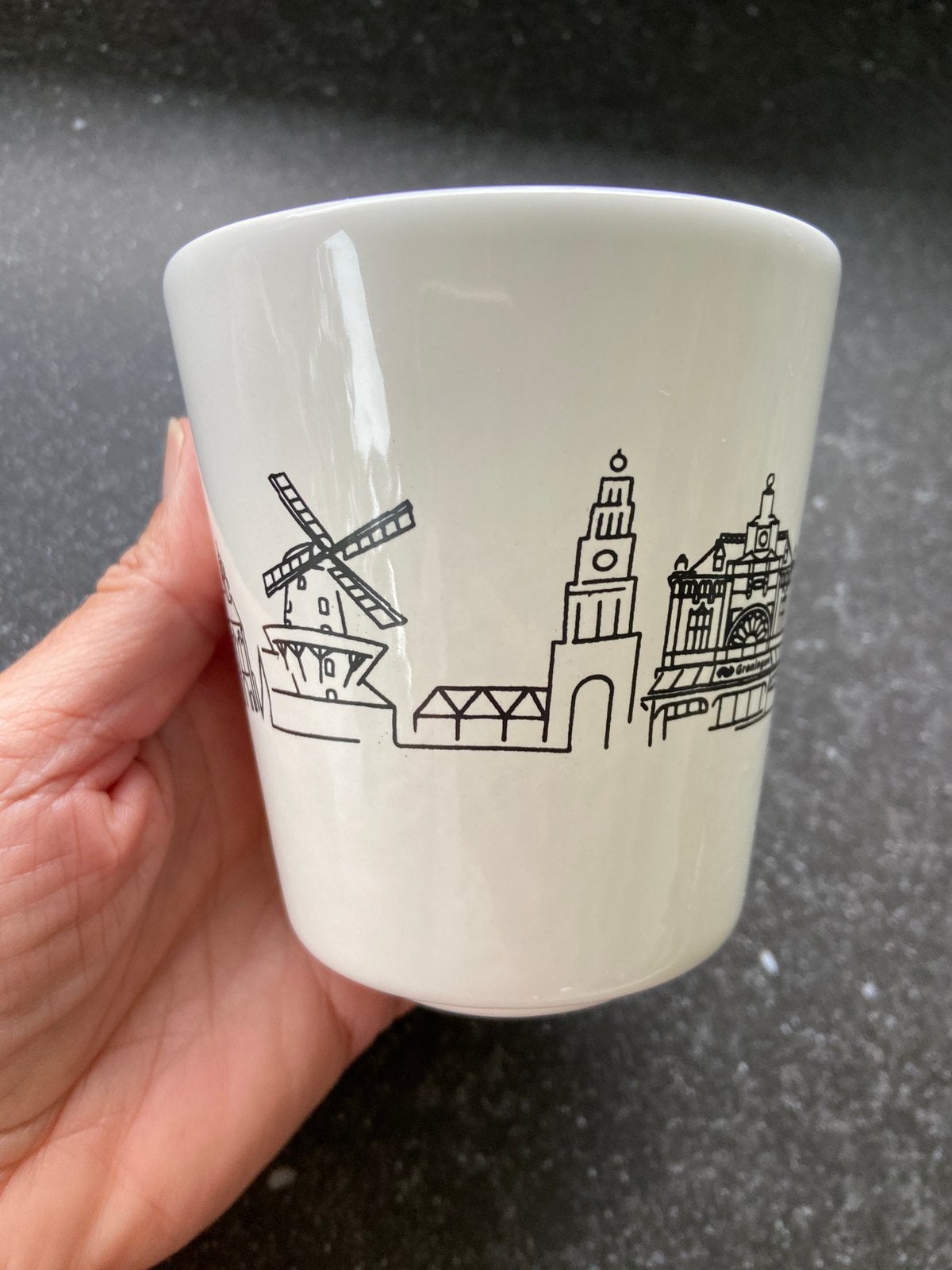 Royal Goedewaagen mok beker lijntekening station Groningen, Zo goed als nieuw, Overige stijlen, Aardewerk, Mok