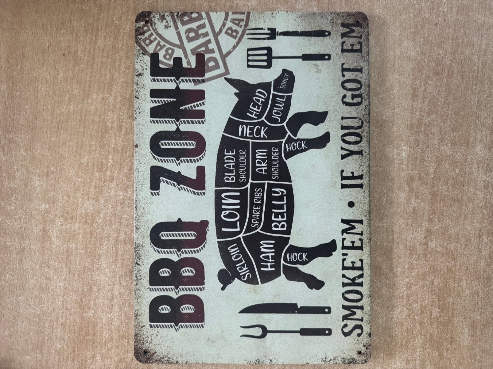Bordje bbq zone mancave barbeque kroeg bar, Ophalen of Verzenden, Nieuw