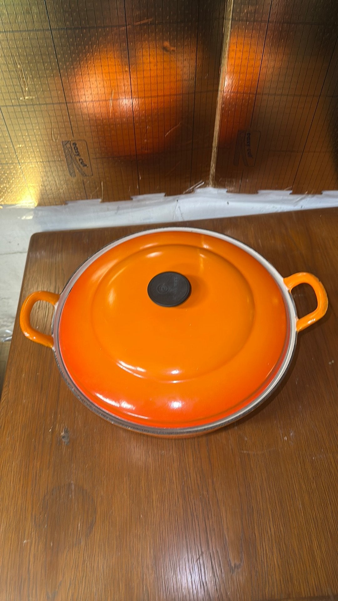 Le Creuset braadpan 32 cm oranje, Ophalen of Verzenden, Gebruikt, Gietijzer