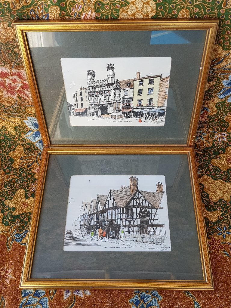 Twee mooie oude ingelijste Canterbury litho's uit Engeland.