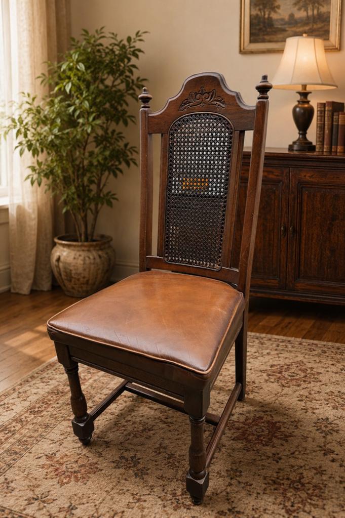 4 Vintage Houten Stoelen met Rotan - Elegant Klassiek, Ophalen of Verzenden