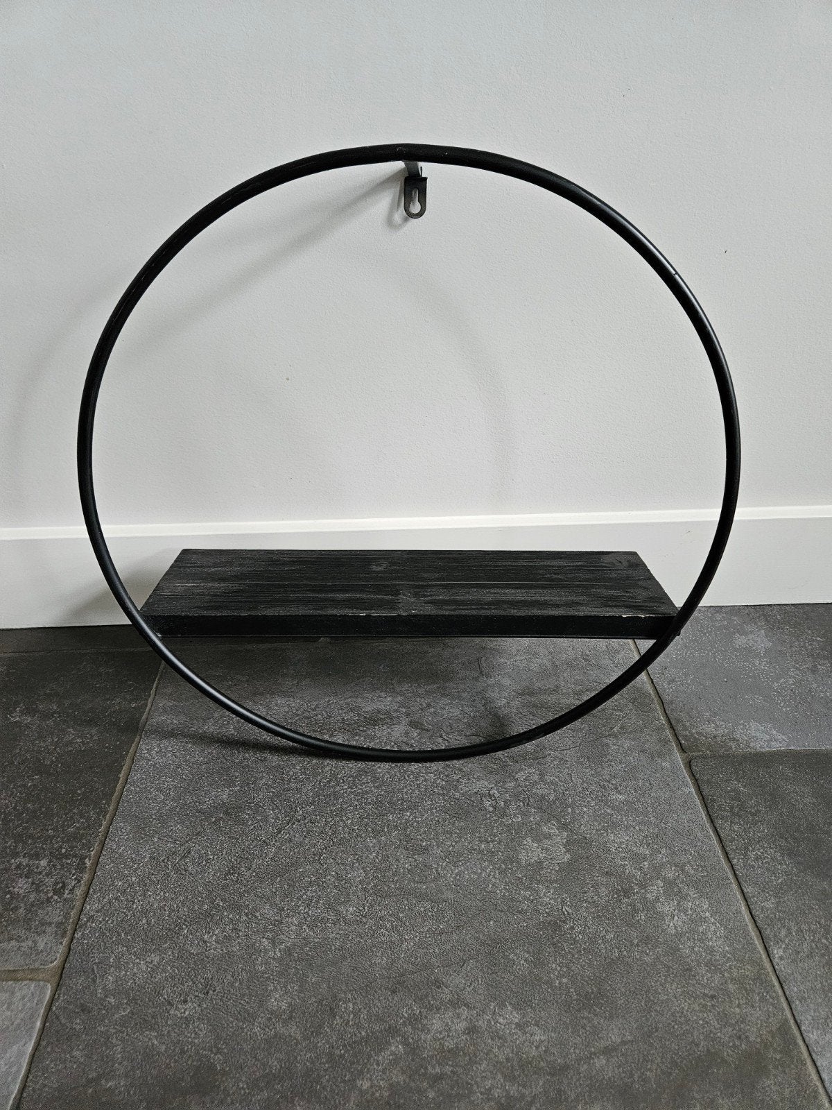 Zwarte ronde wandplank met houten plankje, Ophalen, Nieuw
