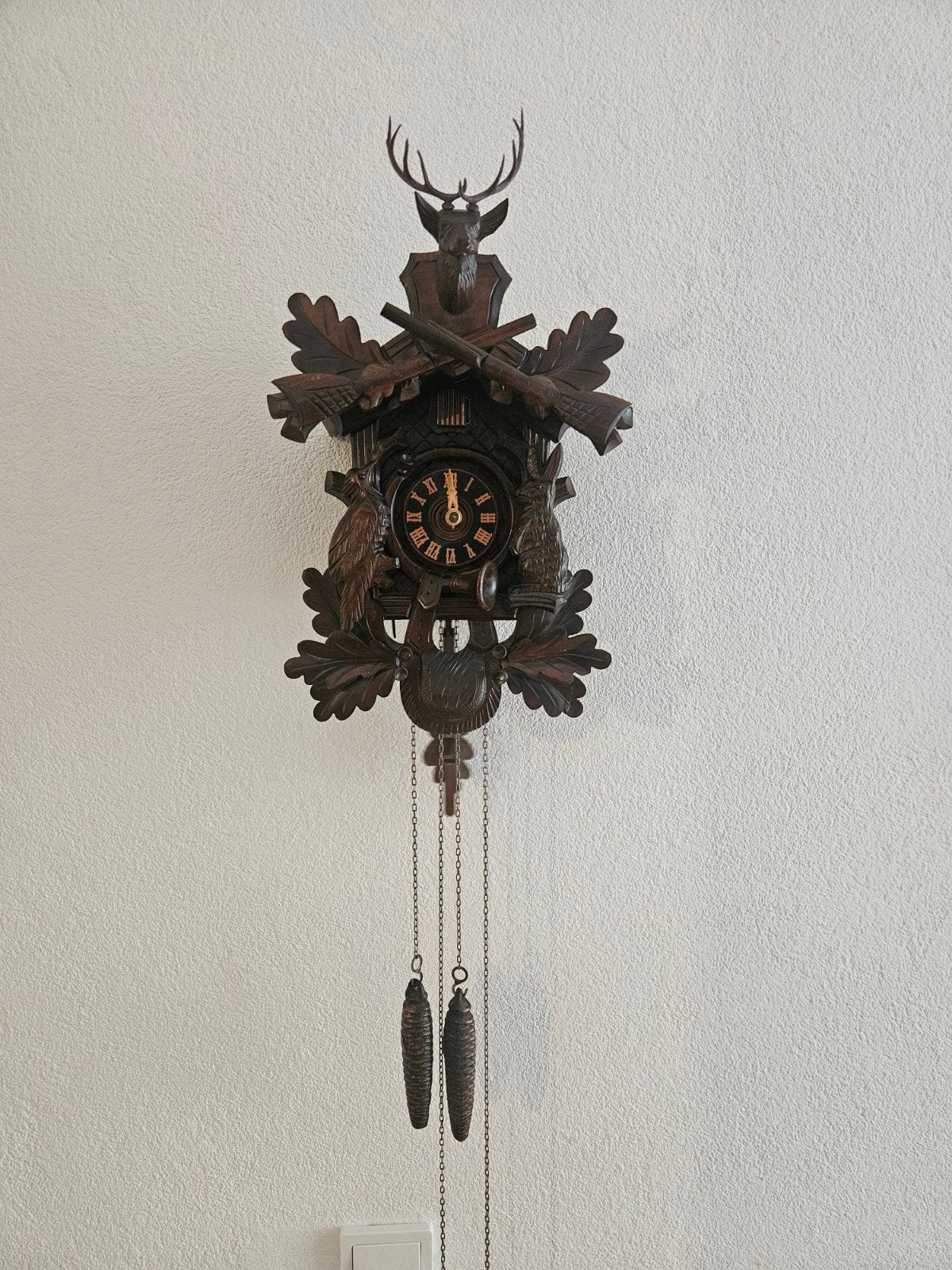 Antieke Koekoeksklok met Hertenkop en Jachtmotieven, Ophalen of Verzenden