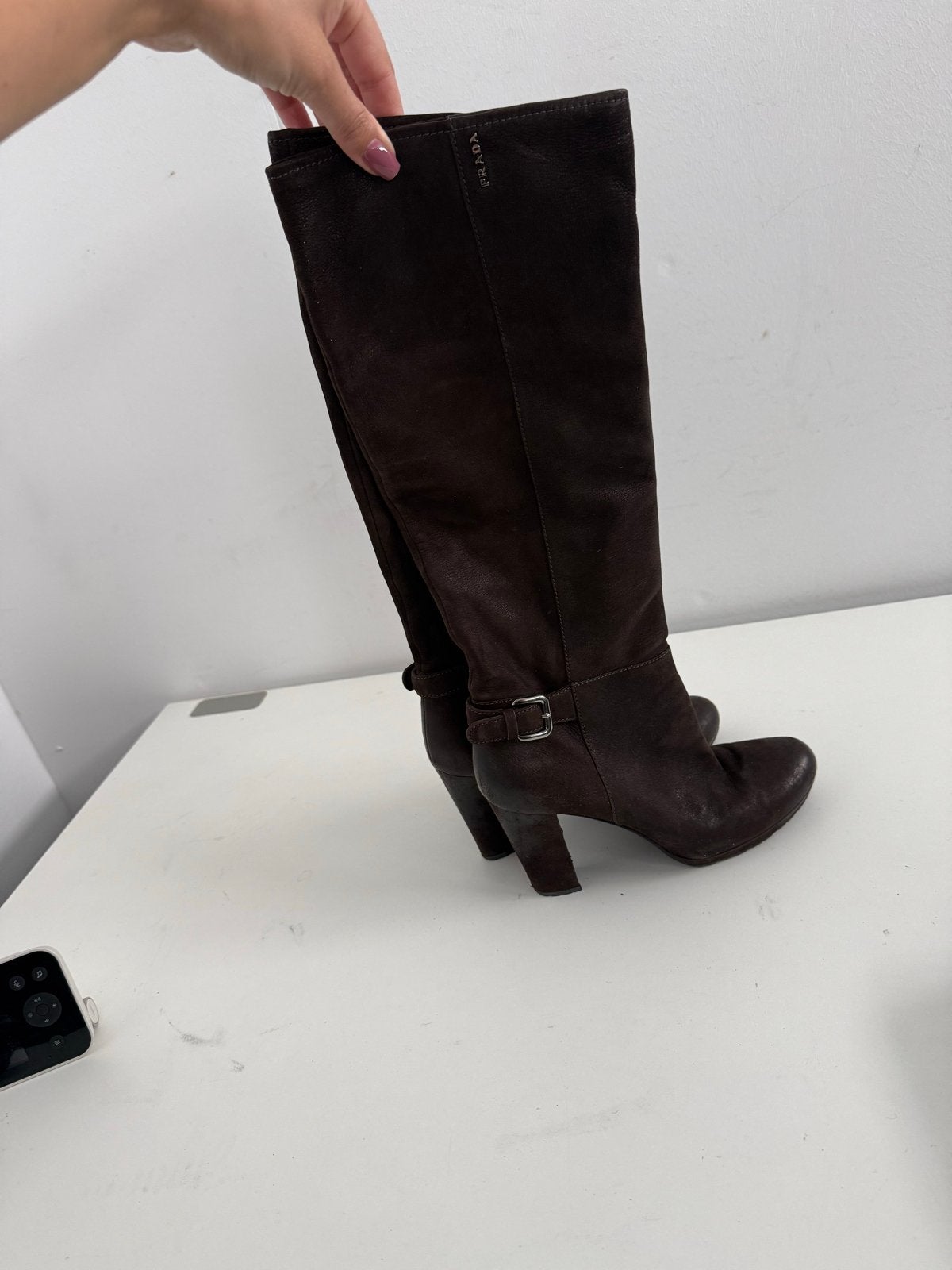 Prada Hoge Laarzen - Bruin Suède - Maat 39.5, Ophalen, Hoge laarzen, Bruin, .