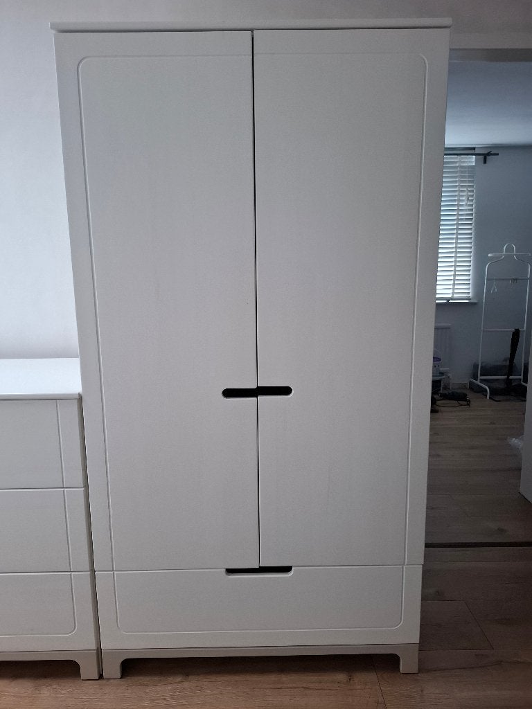 Kledingkast en Ladekast, massiefhout, wit, Ophalen, Gebruikt, 50 tot 100 cm, 150 tot 200 cm