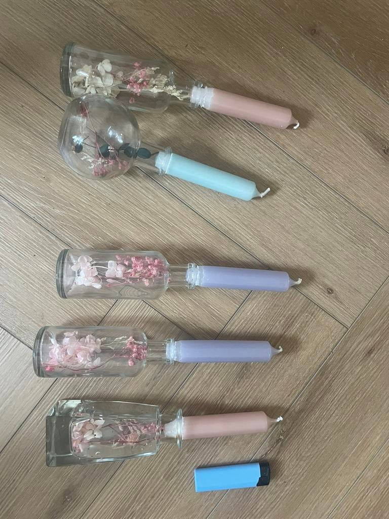 Kaarsen met droogbloemen - decoratie bruiloft, Ophalen, Zo goed als nieuw, Overige materialen