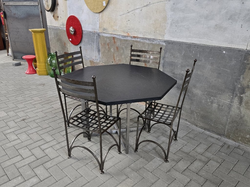 70s Franse Design Eethoek Staal & Leisteen Stoelen Eettafel, Ophalen of Verzenden, Gebruikt, Modern Vintage Mid Century Design Minimalistisch