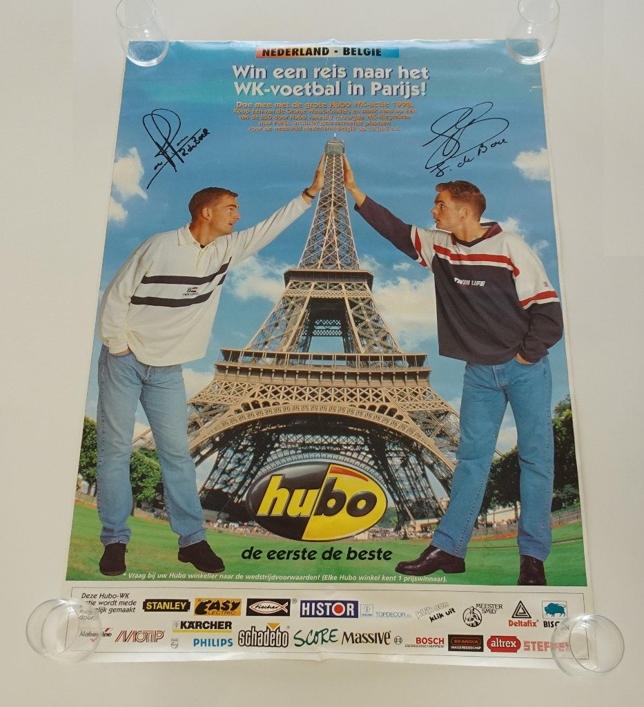 Vintage Hubo Poster met Frank en Ronald de Boer - WK 1998, Verzamelen, Ophalen, Zo goed als nieuw, A1 t/m A3