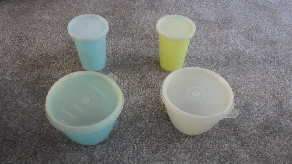 4 retro tupperware voorraadbakjes, Ophalen of Verzenden, Gebruikt, Overige kleuren, Overige typen