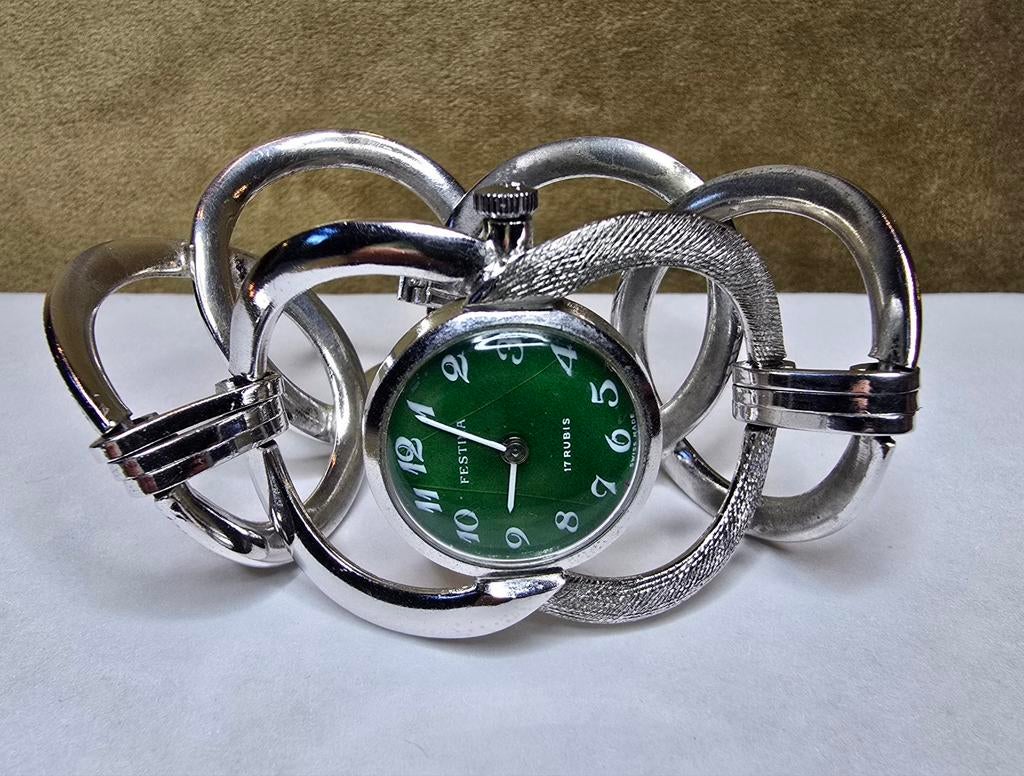 Festina zilveren retro horloge Swiss made. Werkend, Overige merken, Staal, Gebruikt, Ophalen of Verzenden