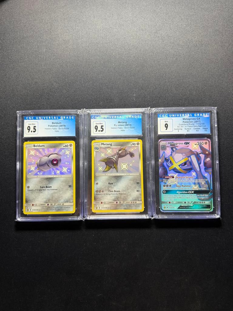 Beldum, Metang, Metagross GX Pokémon kaarten, Ophalen of Verzenden, Zo goed als nieuw, Meerdere kaarten, Foil