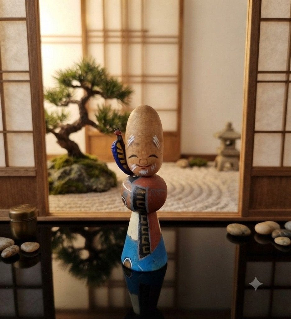 Vintage Fukurokuju kokeshi, Hout, Verzenden, Japan, Meerkleurig