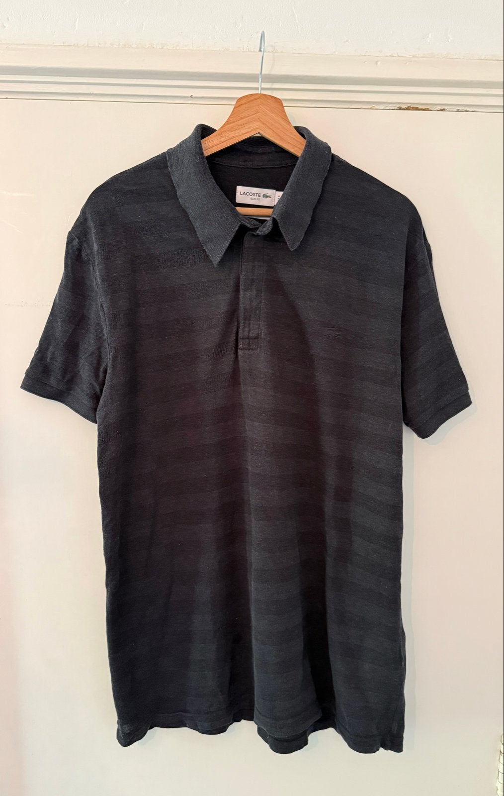 Lacoste Slim Fit Polo donker gestreept in maat XL, Ophalen of Verzenden, Gedragen, Maat 56/58 (XL), Zwart
