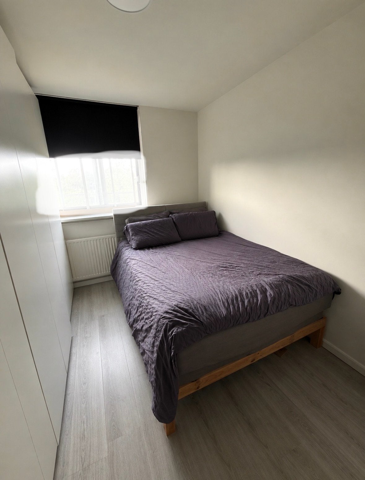ikeabed met houten frame, 160x200, los gestoffeerd hoofdbord, Ophalen, Gebruikt, Tweepersoons, 140 cm