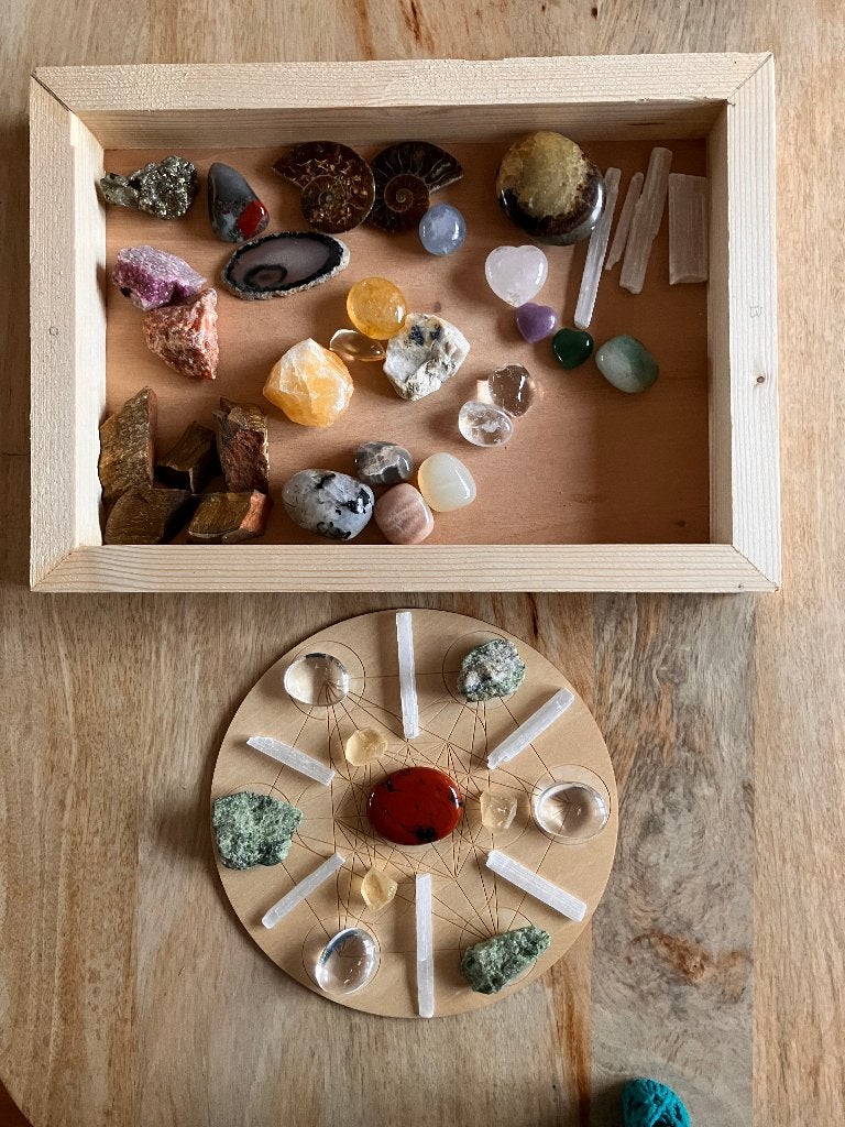 48 kristallen + gridplaat  heilige geometrie metatron kubus, Ophalen of Verzenden, Overige typen