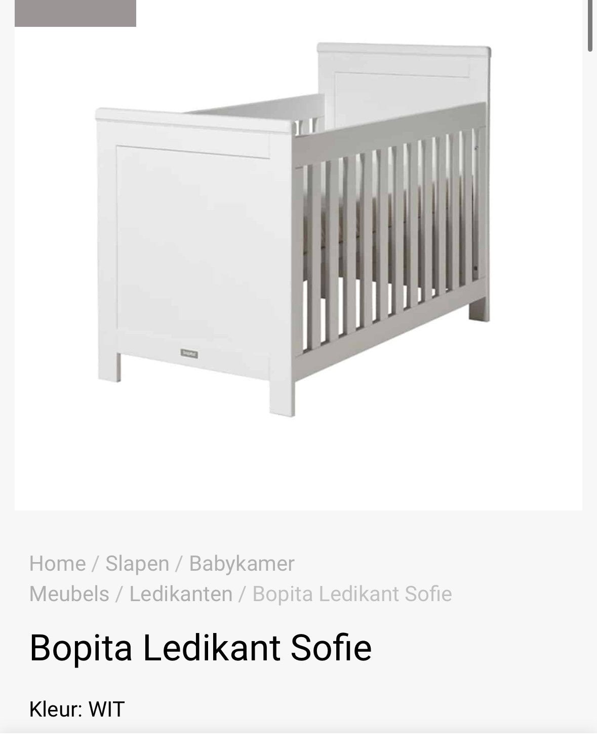 Bopita ledikant Sofie wit met IKEA KRUMMELUR matras, Ophalen, Gebruikt, Lattenbodem, Minder dan 140 cm