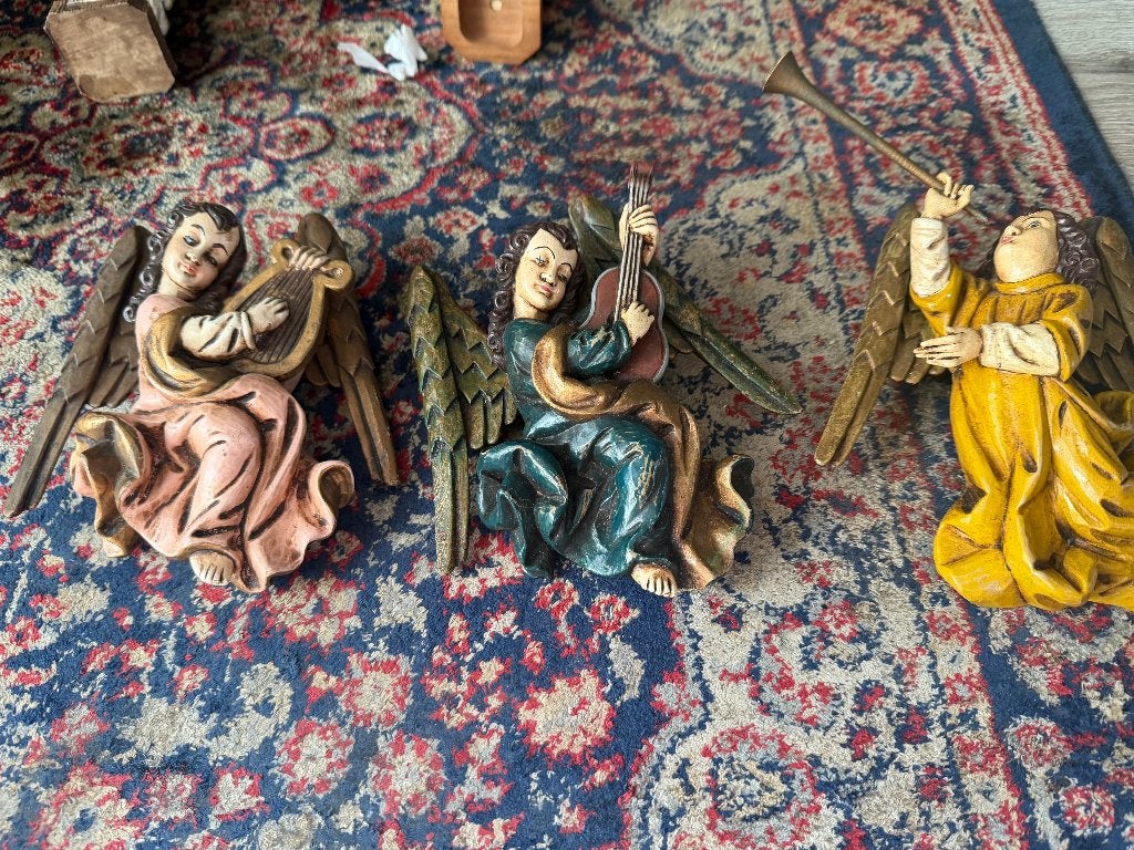 3 engelenbeeldjes - Holzstoff Oberammergau, Ophalen of Verzenden, Zo goed als nieuw, Religie
