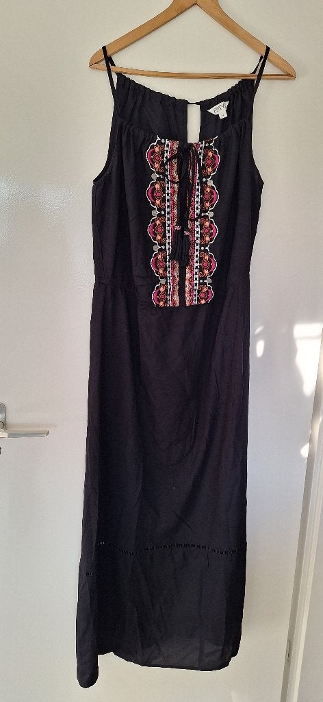 Maxi jurk mt 44 BOHO style zwart katoen, Zwart, Maat 42/44 (L), Festival, Ophalen of Verzenden