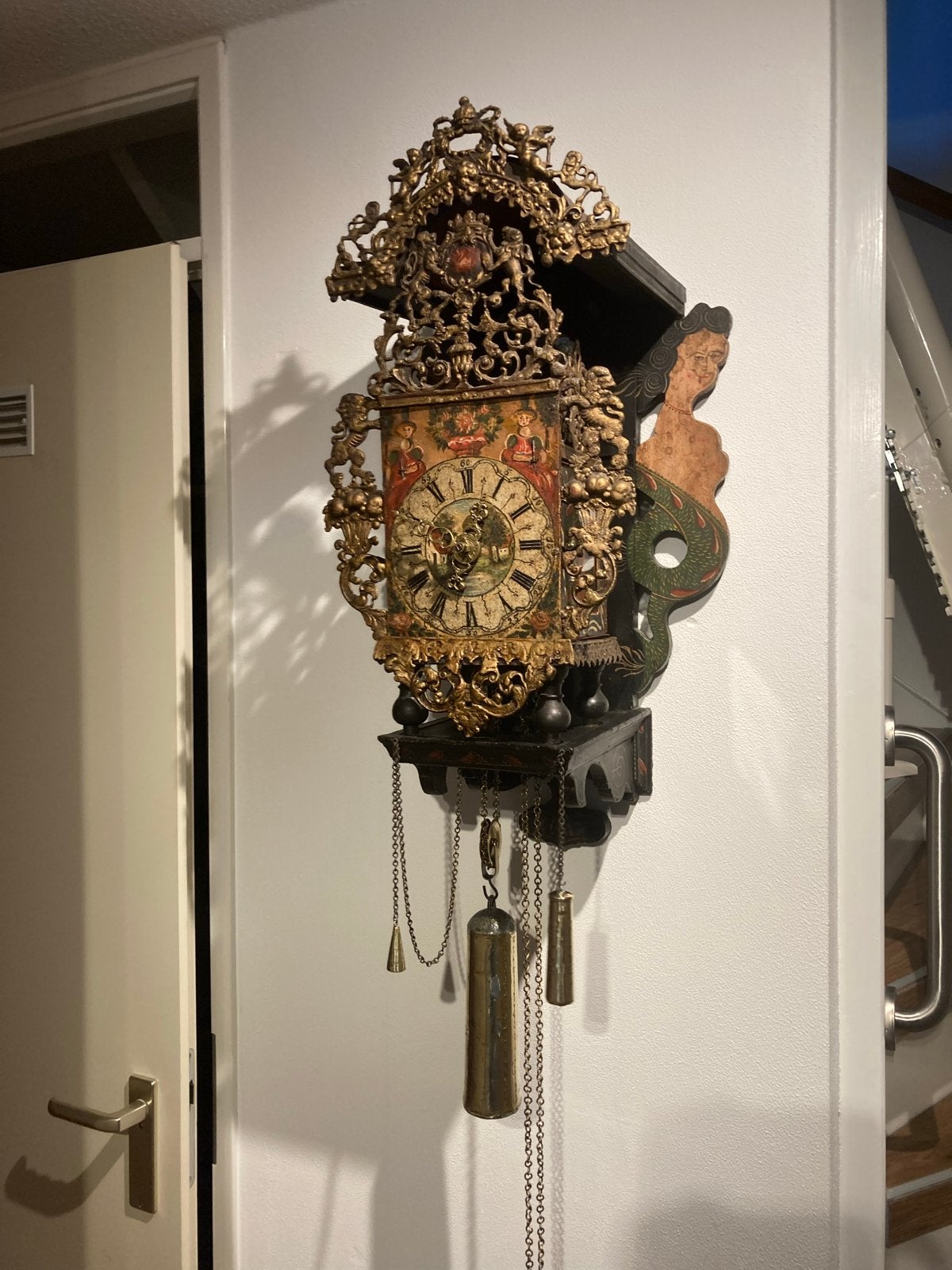 Antieke Friese Stoelklok met wekker, begin 19e eeuw, Antiek en Kunst, Antiek | Klokken, Ophalen of Verzenden