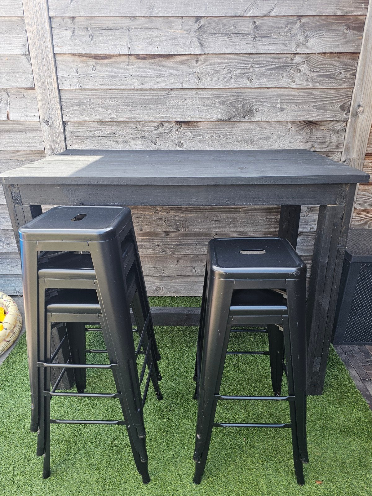 Bartafel met barkrukken, Huis en Inrichting, Barkrukken, 5 krukken of meer, Ophalen, Gebruikt, 60 tot 90 cm