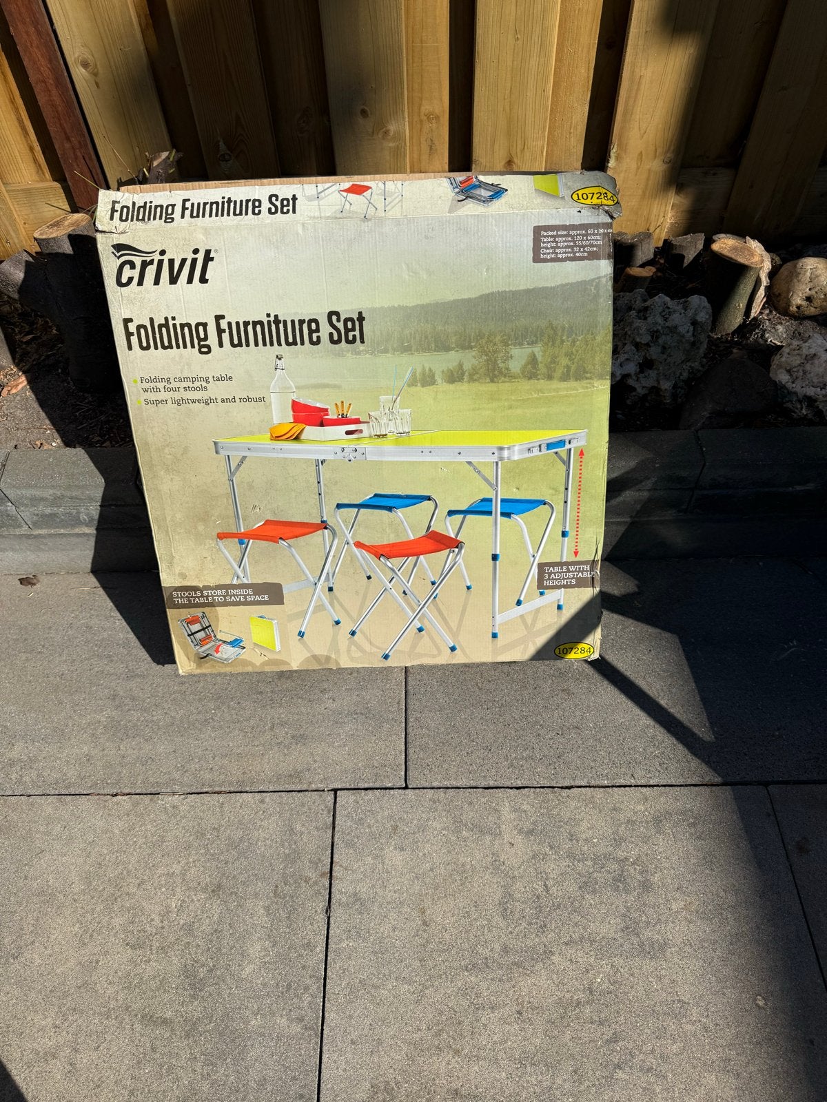 Nieuwe vouwtafel met 4 stoelen + wit tafeltje, Ophalen, Kunststof, 100 tot 150 cm, Nieuw