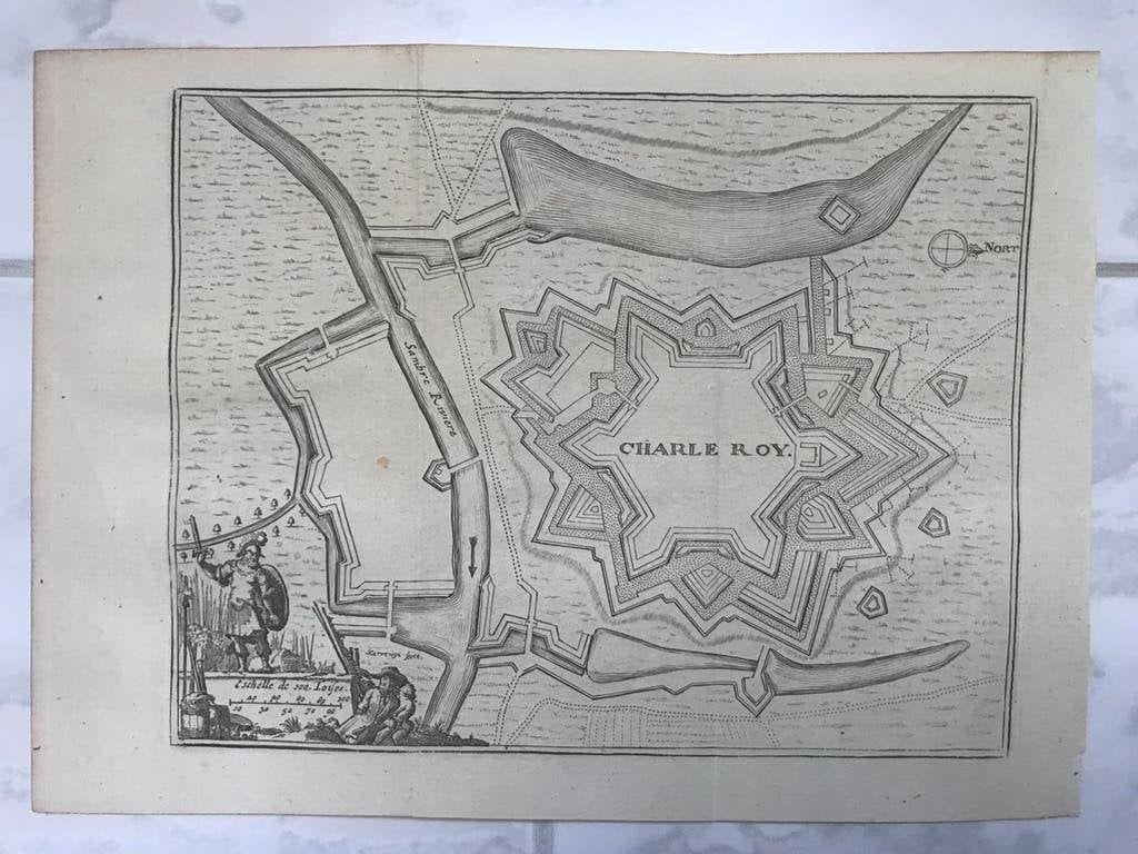 Antieke plattegrond Charle Roy, België, 1720, afm. 18x14cm., Origineel, Cartografie, Ophalen of Verzenden, Gravure